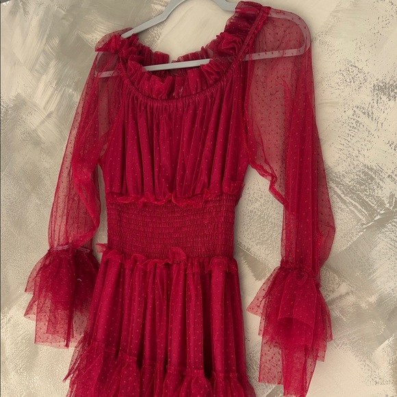 Maternity Red Ruffled Dress - Picture 5 of 6